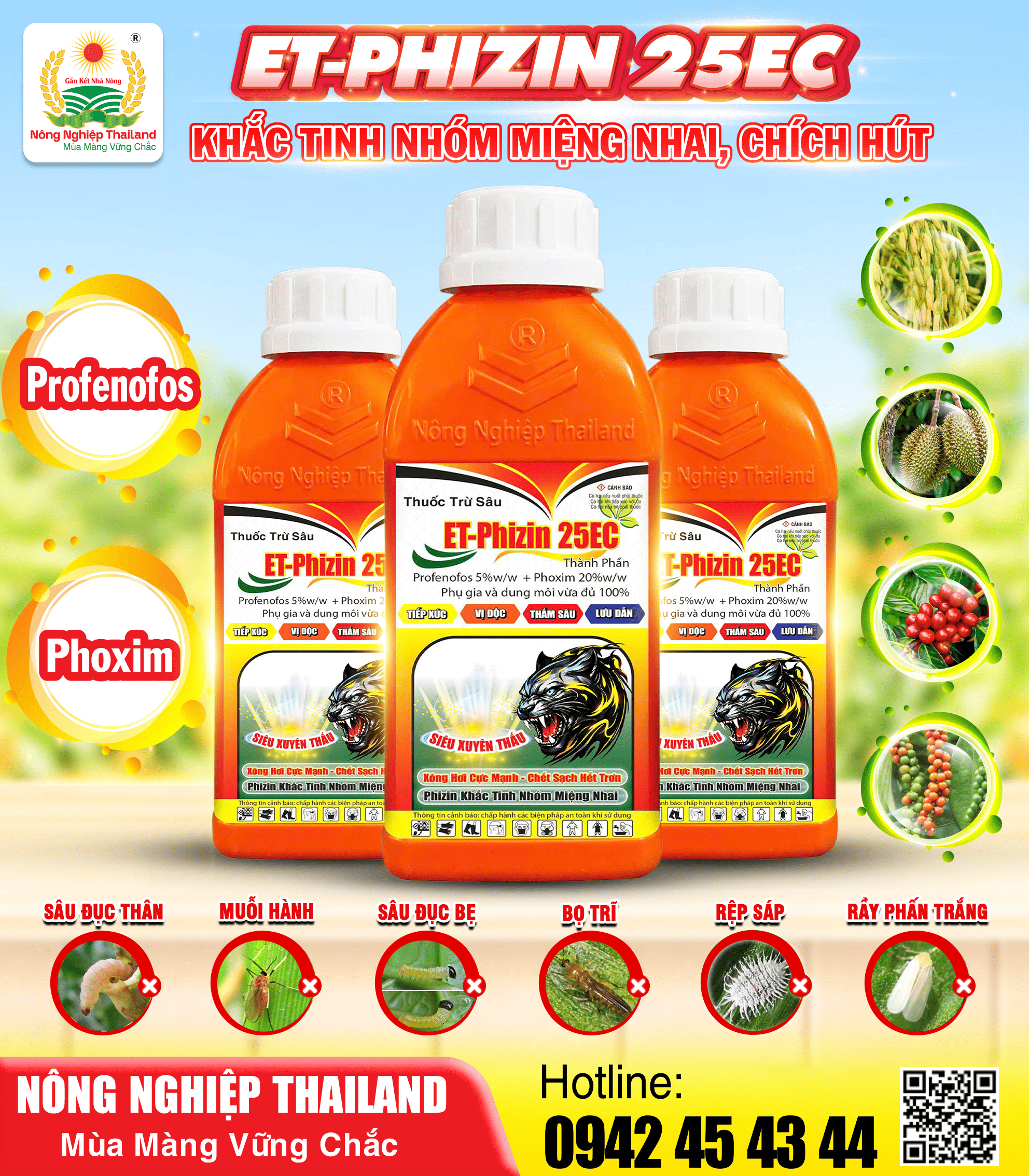 ETPHIZIN 25EC tích hợp 3 cơ chế tác động, tiêu diệt cả những loại sâu lẩn trốn kỹ nhất.