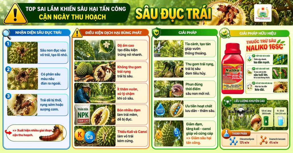 Top sai lầm khiến sâu hại tấn công sầu riêng cận ngày thu hoạch